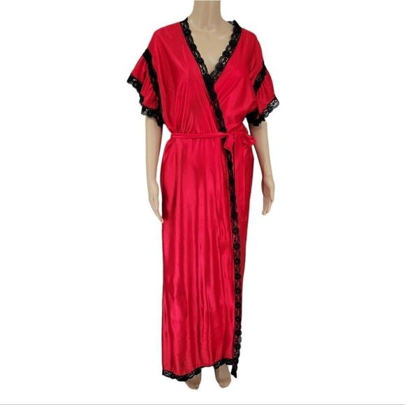 Vandemere Vintage Nightgown and Peignoir Robe Set Red Black Lace Plus Size 1X - Picture 2 of 16